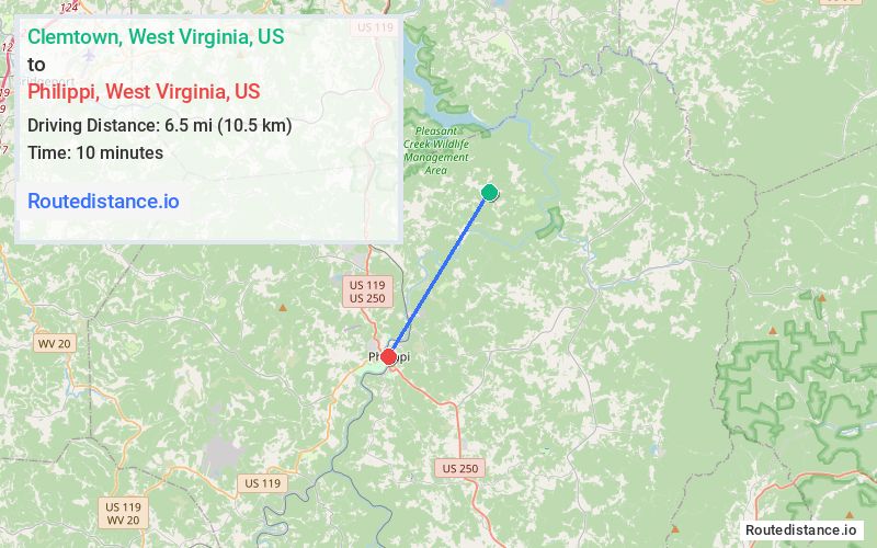 Route map from Clemtown to Philippi