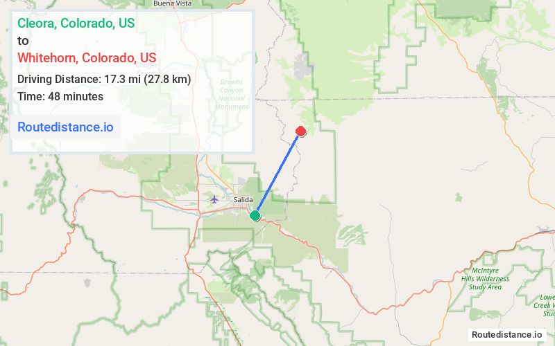 Route map from Cleora to Whitehorn