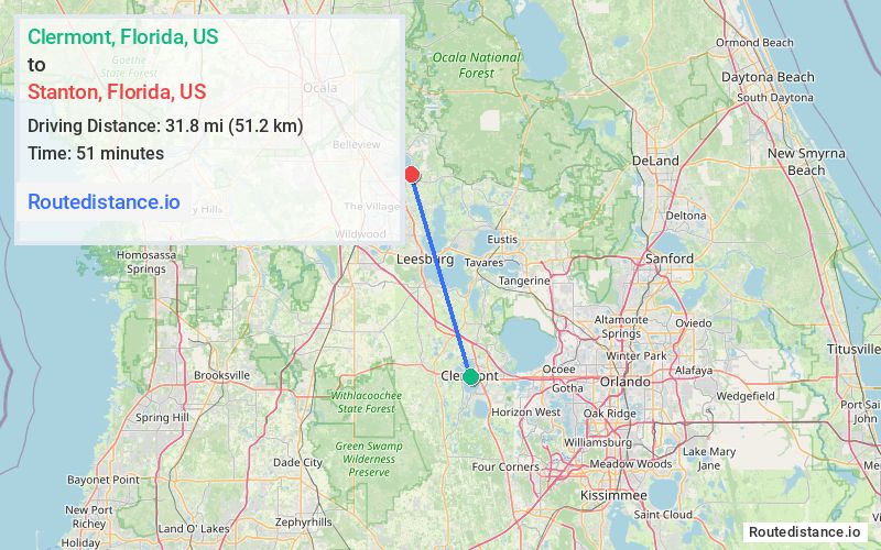 Distance from Clermont to Stanton