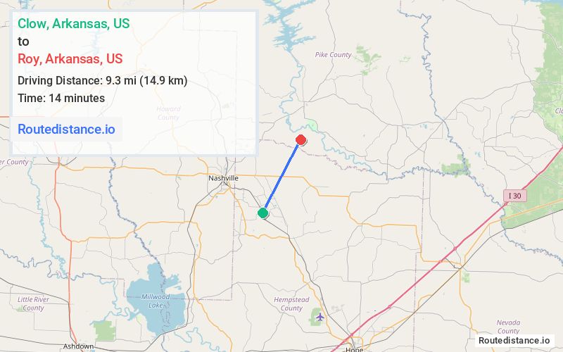 Route map from Clow to Roy