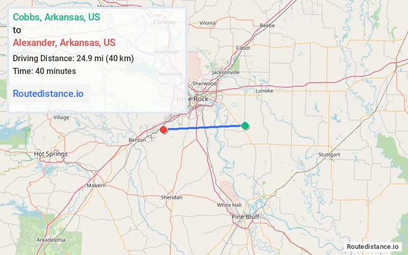 Route map from Cobbs to Alexander