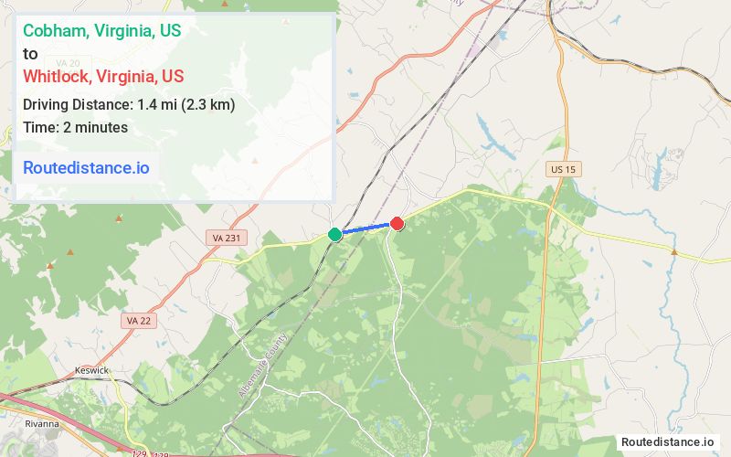 Distance from Cobham to Whitlock