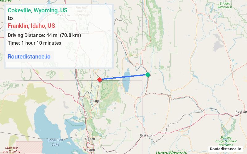 Route map from Cokeville to Franklin
