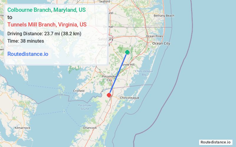 Distance from Colbourne Branch to Tunnels Mill Branch