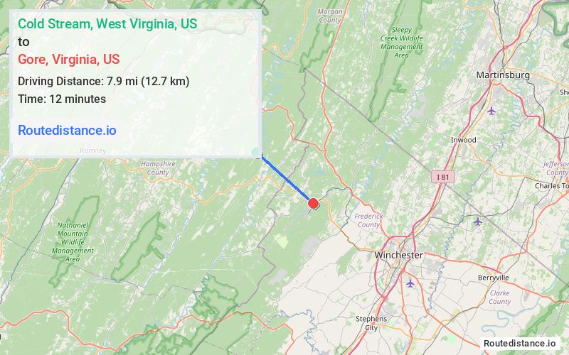 Distance from Cold Stream to Gore