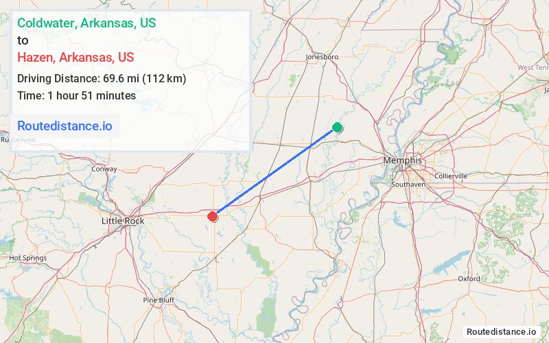 Distance from Coldwater to Hazen
