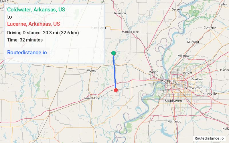 Distance from Coldwater to Lucerne