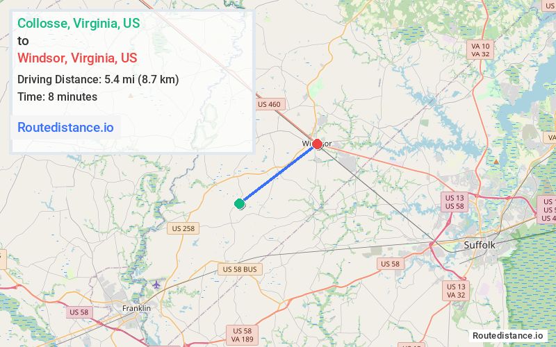 Route map from Collosse to Windsor