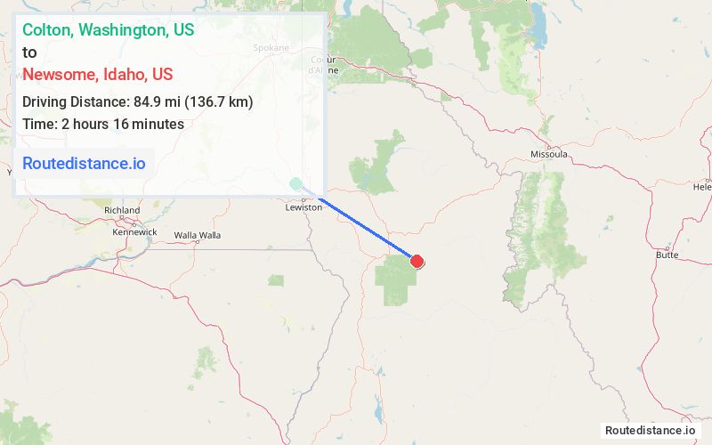 Route map from Colton to Newsome