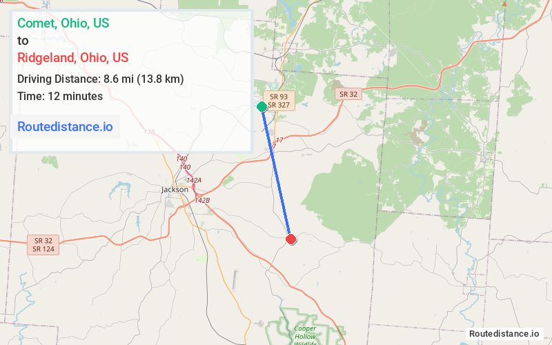 Route map from Comet to Ridgeland
