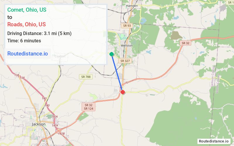 Route map from Comet to Roads