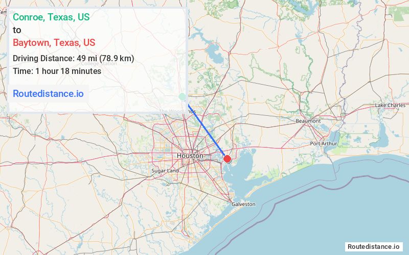 Distance from Conroe to Baytown