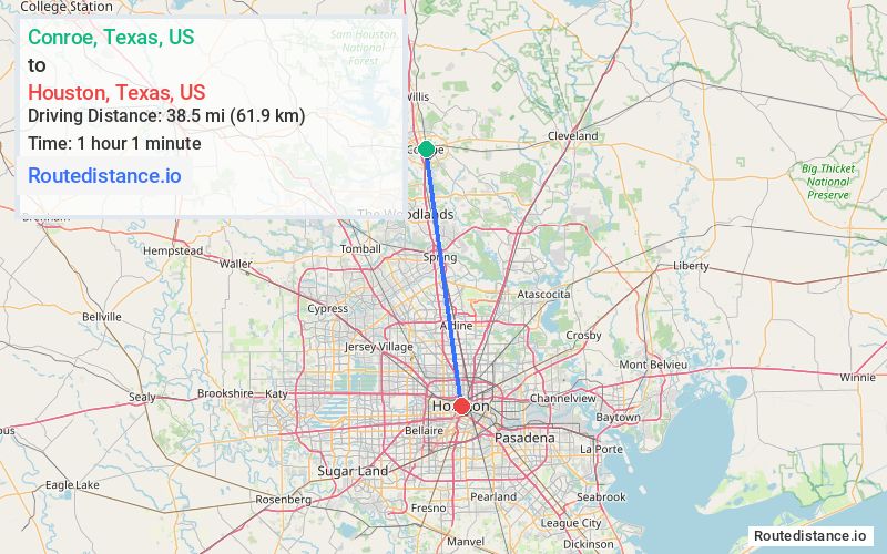 Distance from Conroe to Houston
