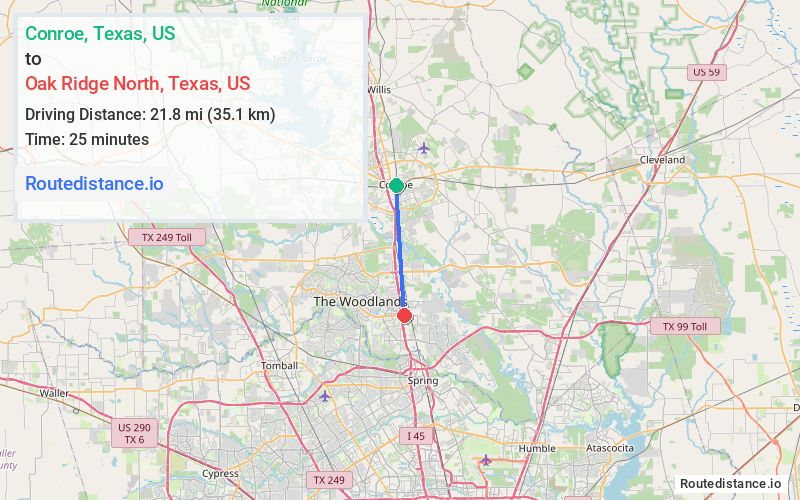 Distance from Conroe to Oak Ridge North