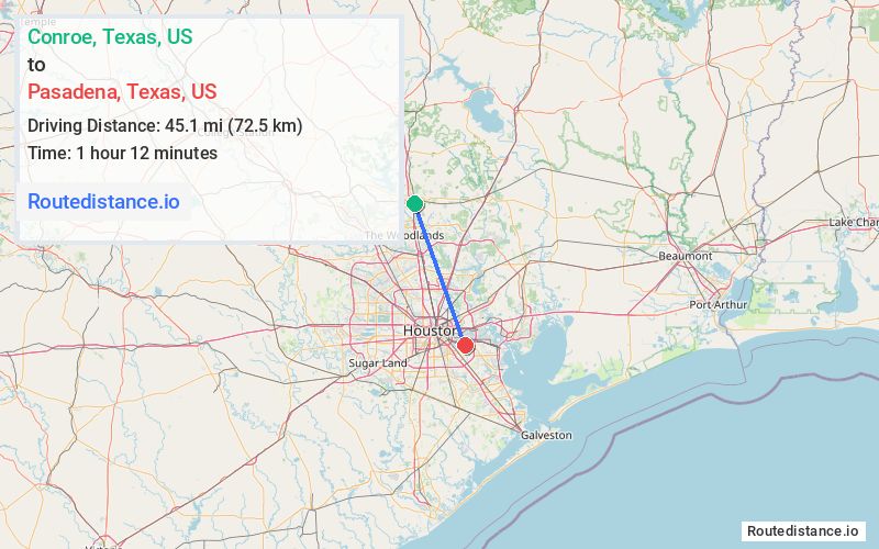Distance from Conroe to Pasadena