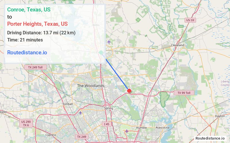 Distance from Conroe to Porter Heights