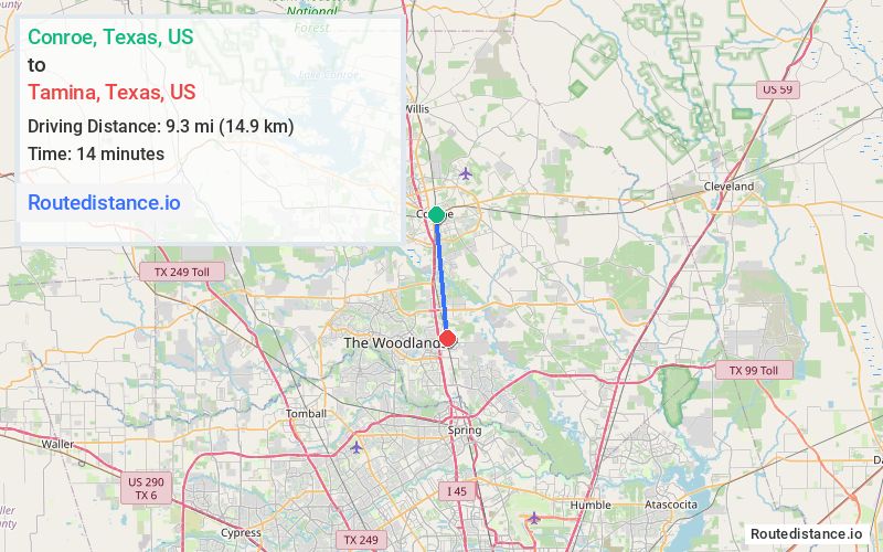 Distance from Conroe to Tamina