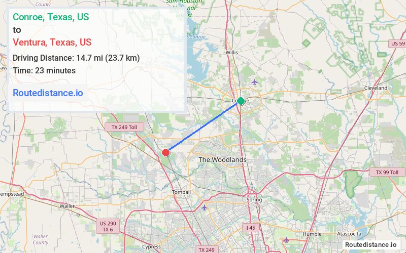 Distance from Conroe to Ventura