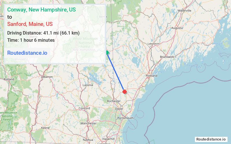 Route map from Conway to Sanford