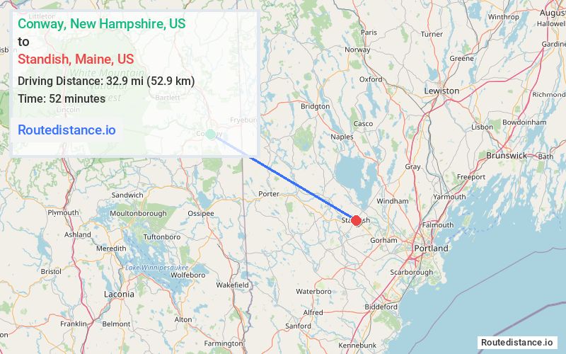 Route map from Conway to Standish