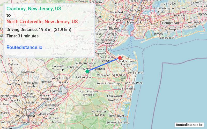 Distance from Cranbury to North Centerville