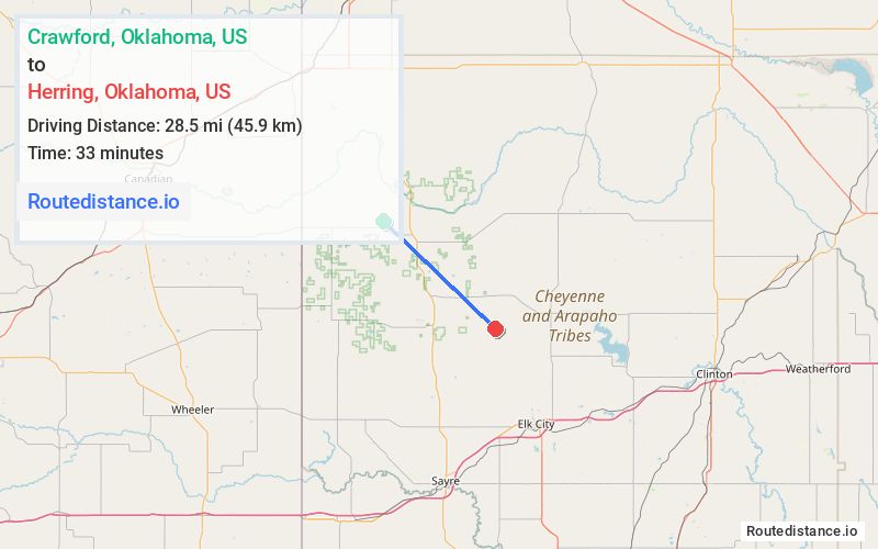 Route map from Crawford to Herring