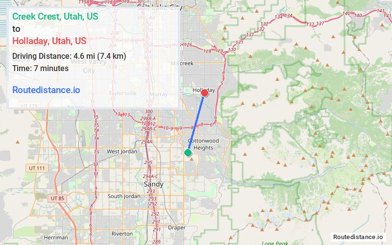 Route map from Creek Crest to Holladay