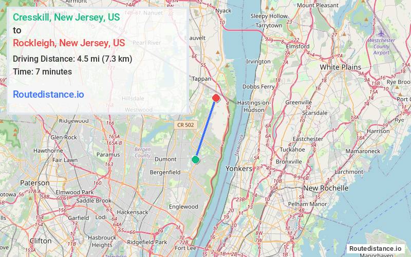 Route map from Cresskill to Rockleigh