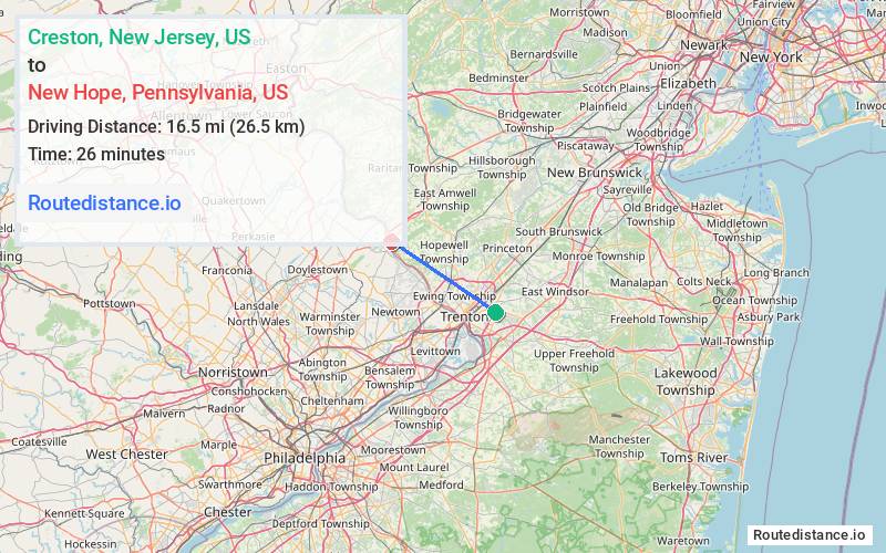 Route map from Creston to New Hope