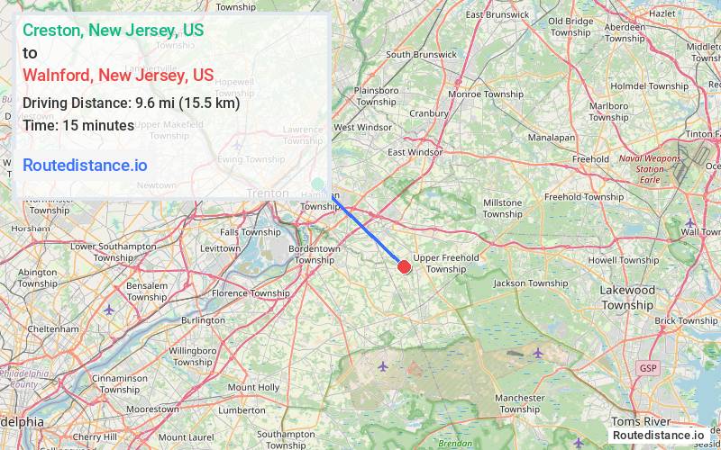 Route map from Creston to Walnford