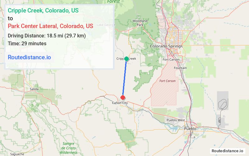 Route map from Cripple Creek to Park Center Lateral