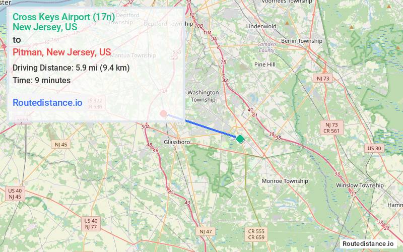 Distance from Cross Keys Airport (17n) to Pitman