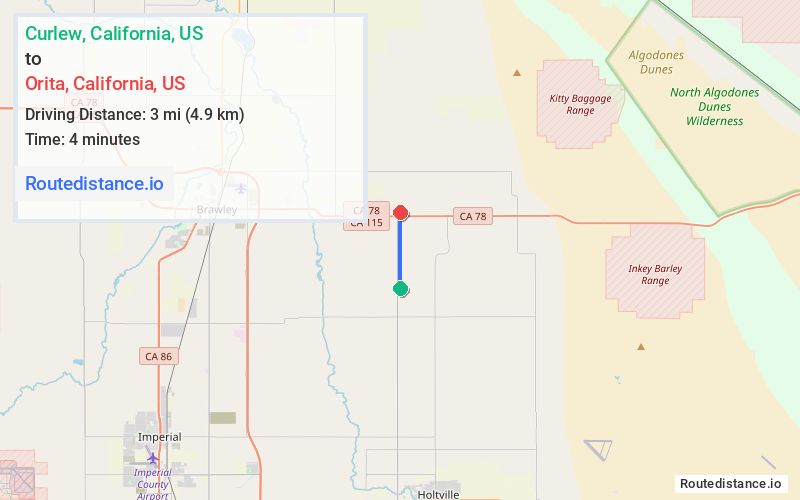 Distance from Curlew to Orita