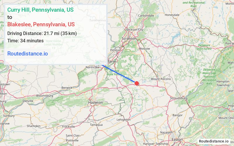 Distance from Curry Hill to Blakeslee