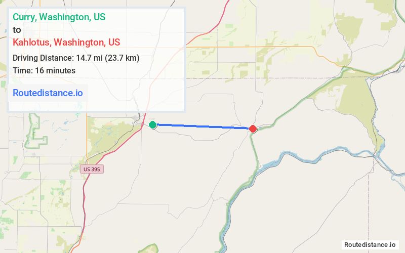 Route map from Curry to Kahlotus