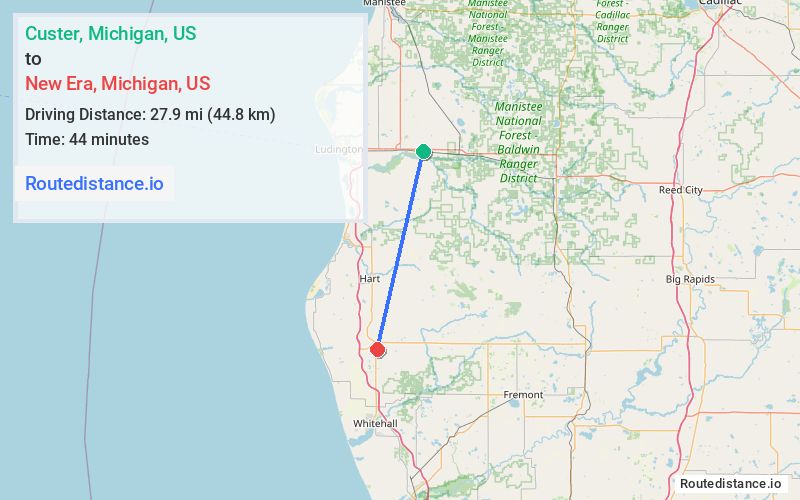 Route map from Custer to New Era