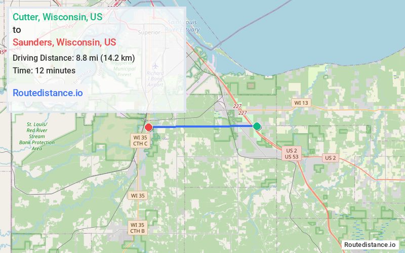 Route map from Cutter to Saunders