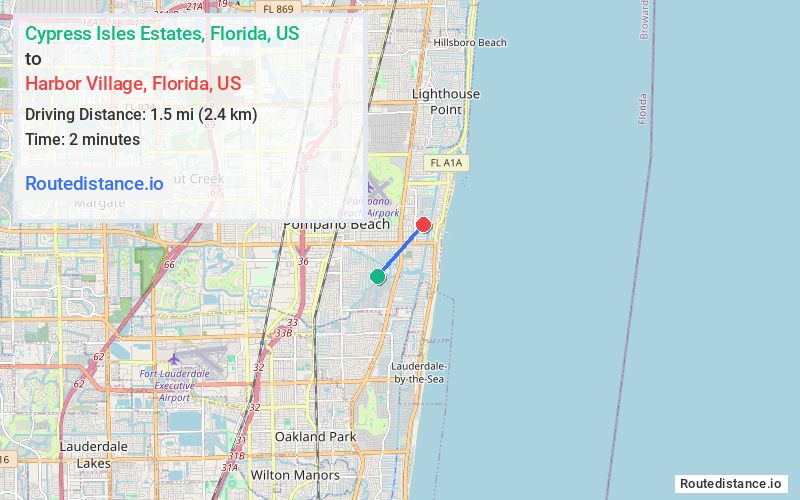 Route map from Cypress Isles Estates to Harbor Village