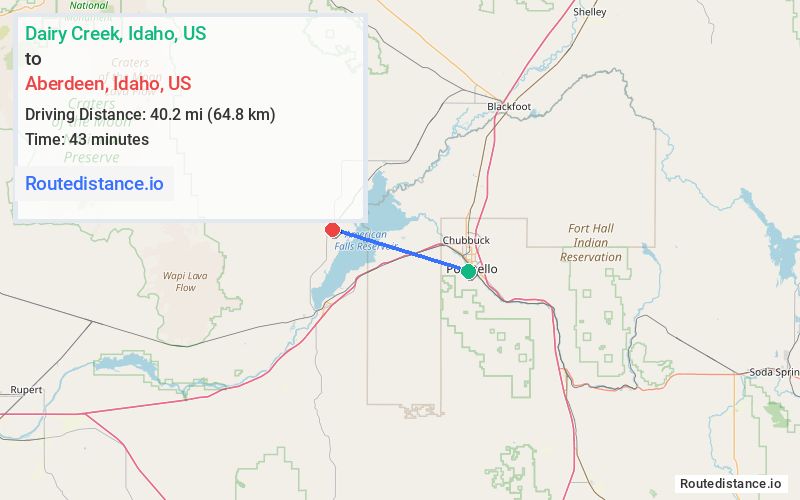 Route map from Dairy Creek to Aberdeen