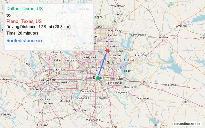 Route map from Dallas to Plano