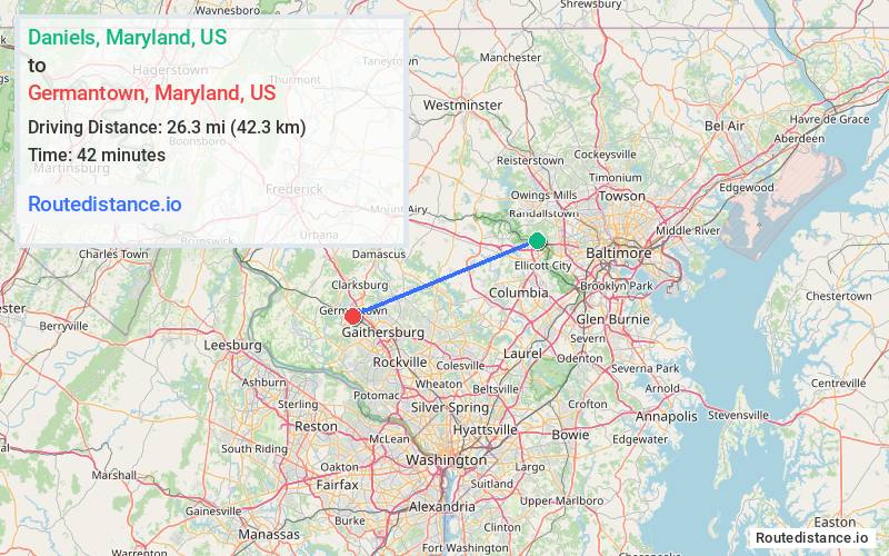 Distance from Daniels to Germantown