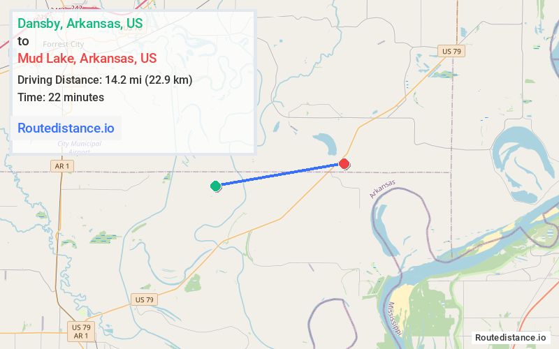 Route map from Dansby to Mud Lake