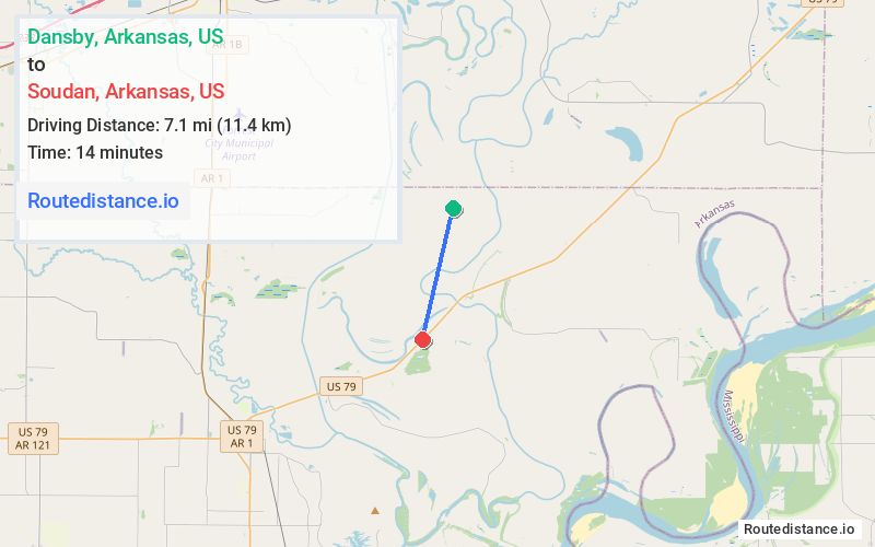 Route map from Dansby to Soudan
