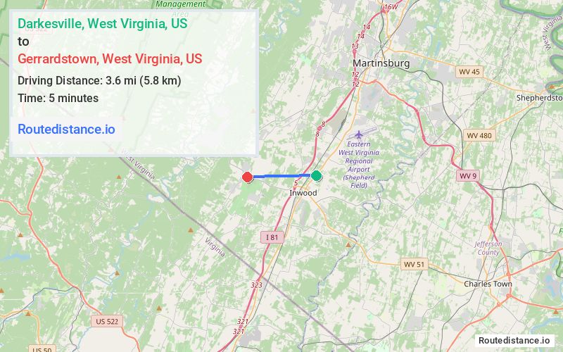 Route map from Darkesville to Gerrardstown