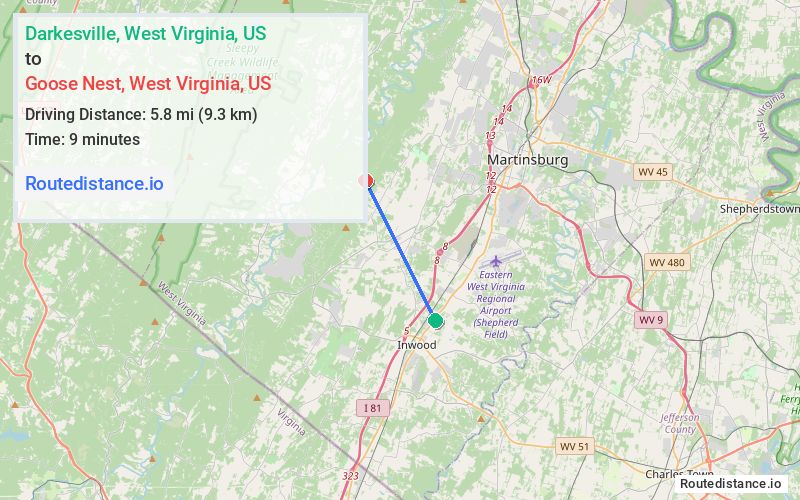 Route map from Darkesville to Goose Nest
