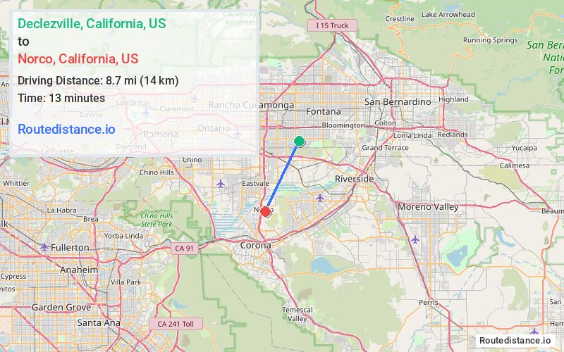 Route map from Declezville to Norco