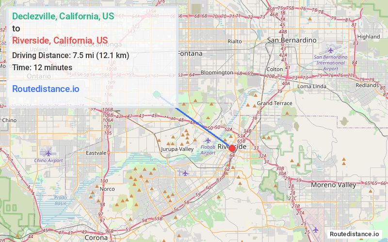 Route map from Declezville to Riverside