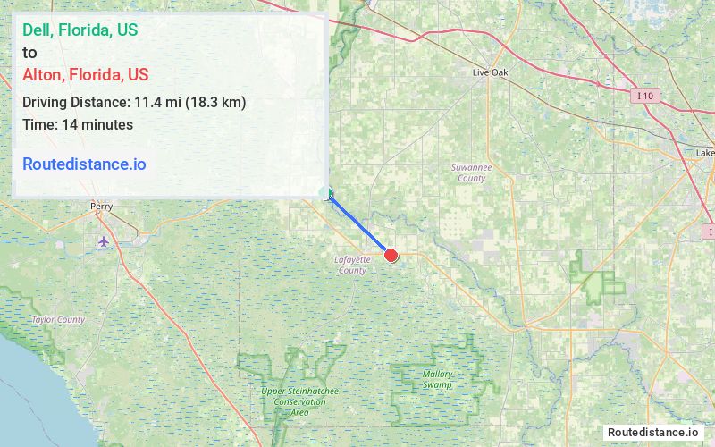 Route map from Dell to Alton