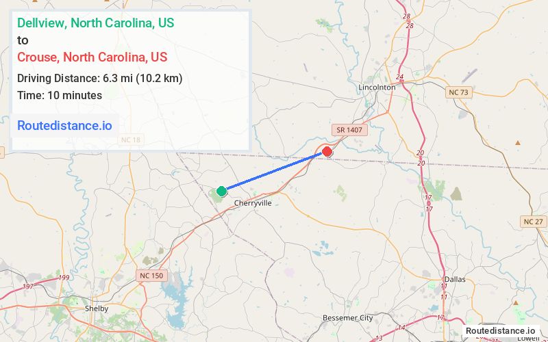 Route map from Dellview to Crouse