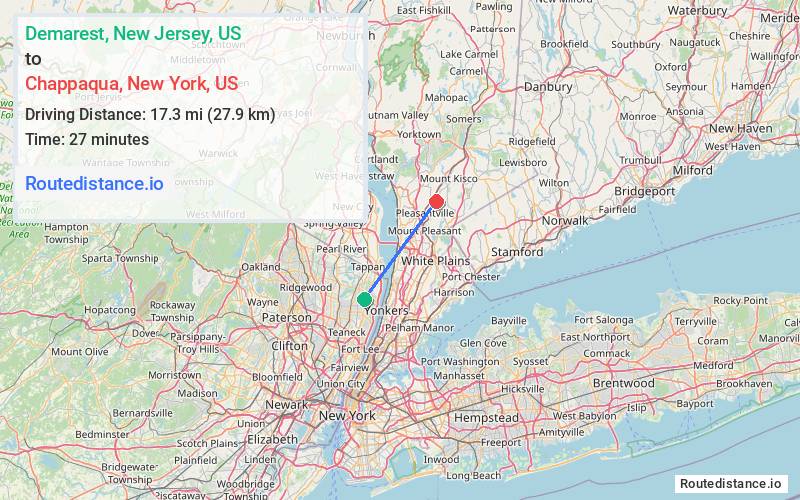 Route map from Demarest to Chappaqua